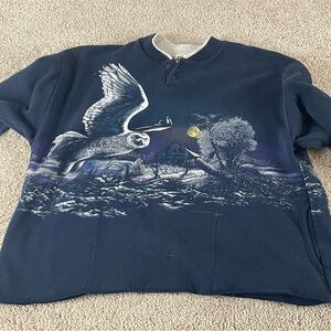 Vintage 90s Oversized Sweatshirt Women’s Large Owl Graphic USA Cropped Indie 113